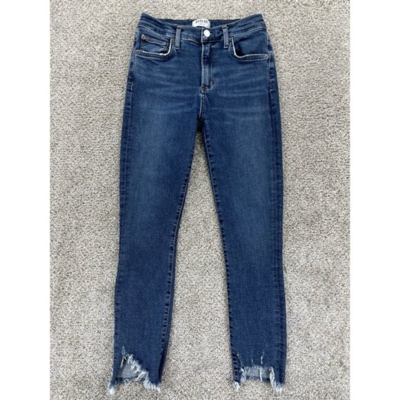 AGOLDE Jeans Womens 27 Blue Sophie High Rise Skinny Crop Discretion Frayed Hem - Picture 1 of 10